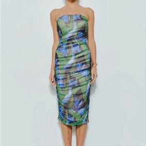 Ina Strapless Dress in Green and Blue